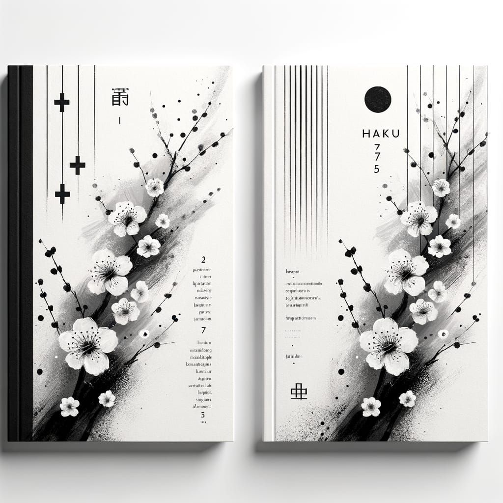 Minimalist Haiku Book Cover in Black and White Ink Style