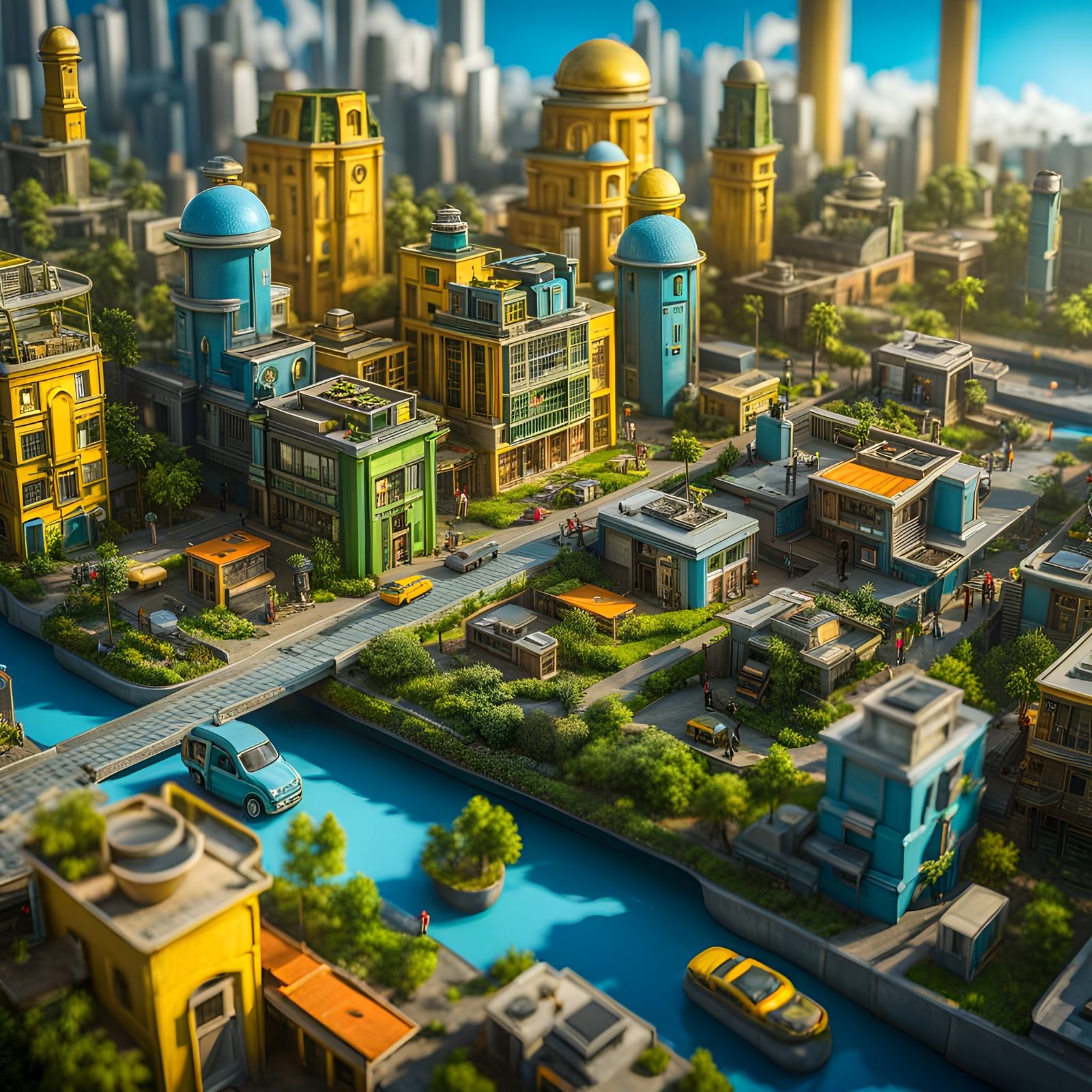 Upcycled Solarpunk Metropolis Diorama in 3D