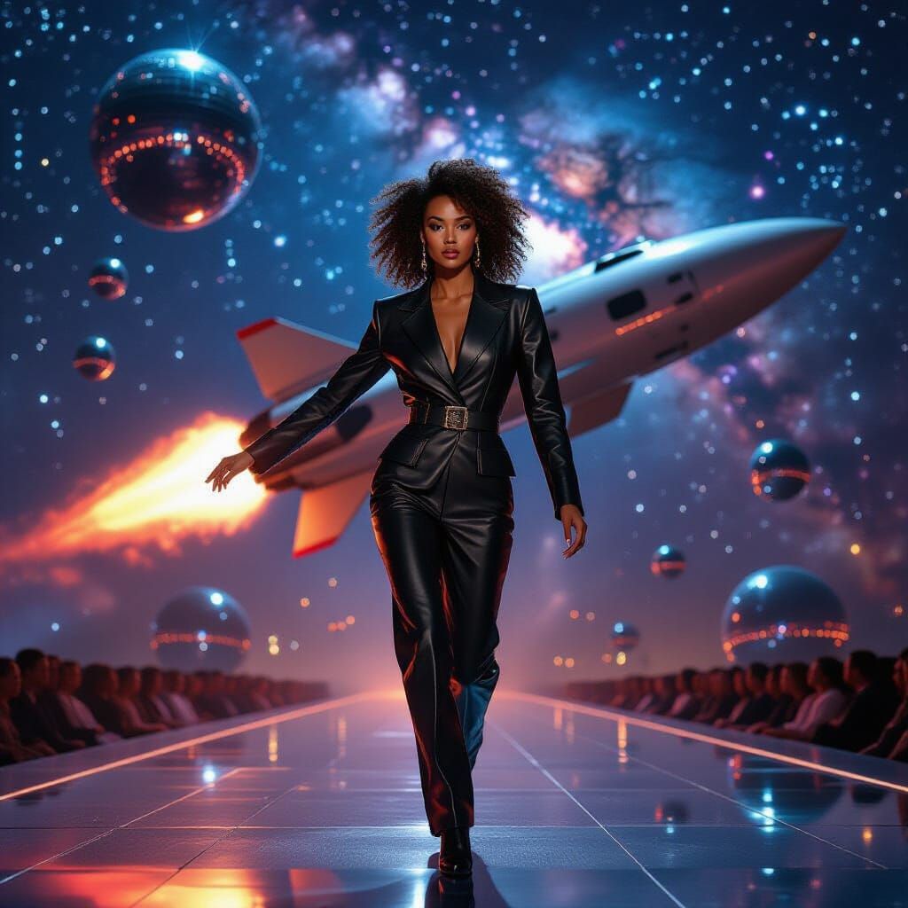 Fashion Model Flies Over City in Afrofuturist Style