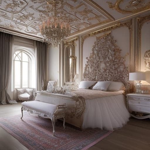 Romantic Bedroom Interior in Rococo Shabby Chic Style