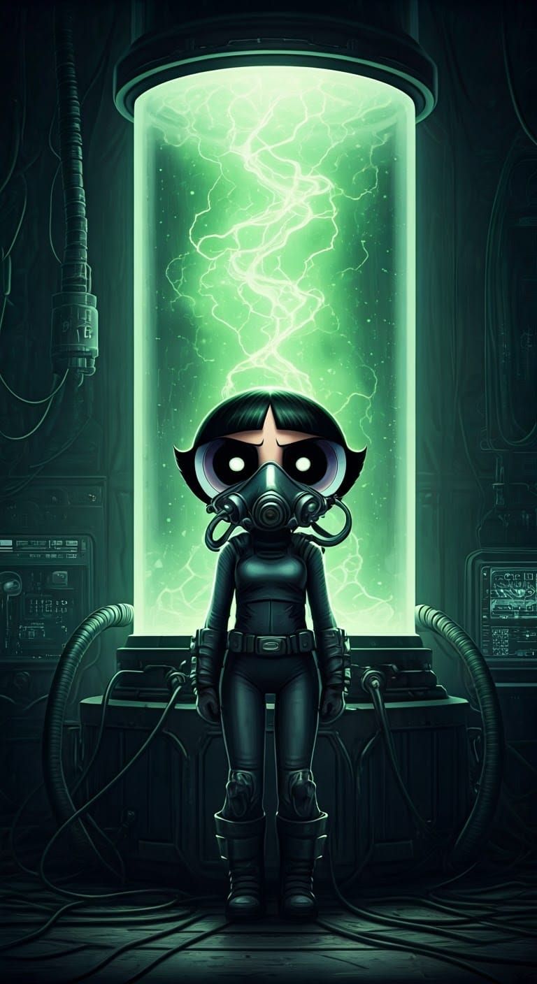 Powerpuff Girl in Futuristic Laboratory Scene