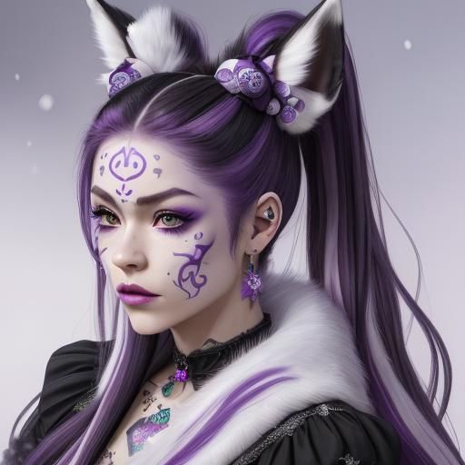 Hyper-Realistic Woman with Fox and Purple Accents