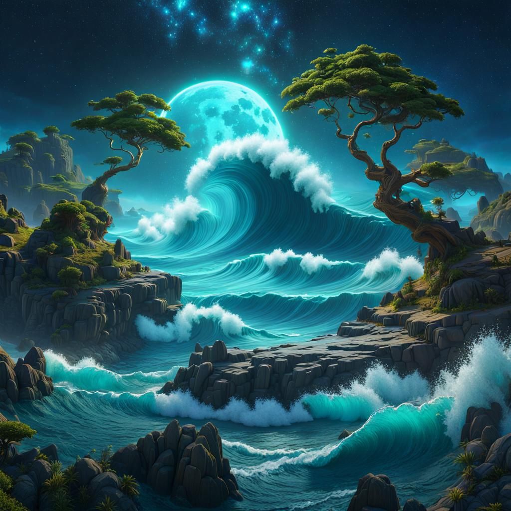 Magical Ocean Waves and Floating Islands
