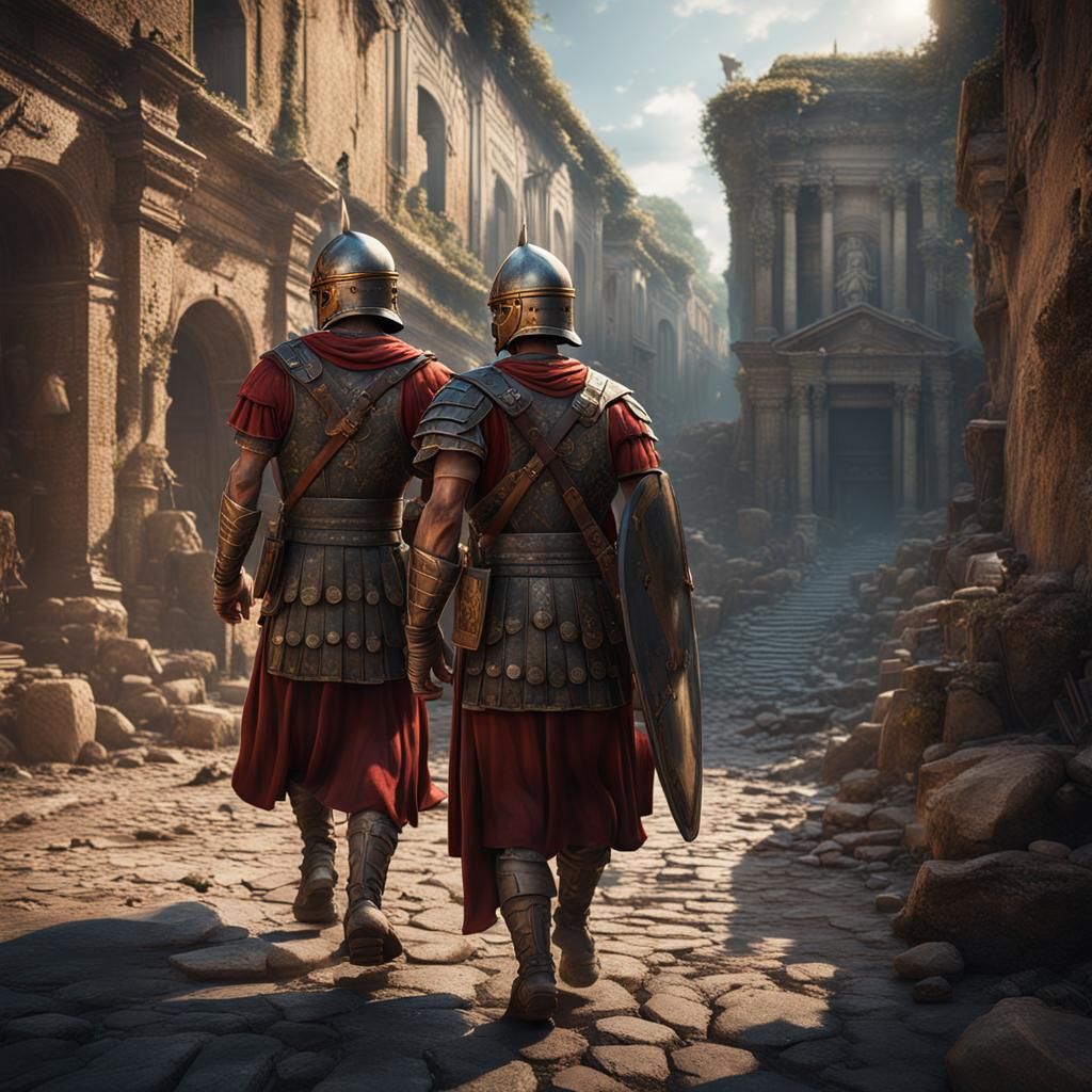 Roman Soldiers Walking: Detailed Fantasy Concept Art