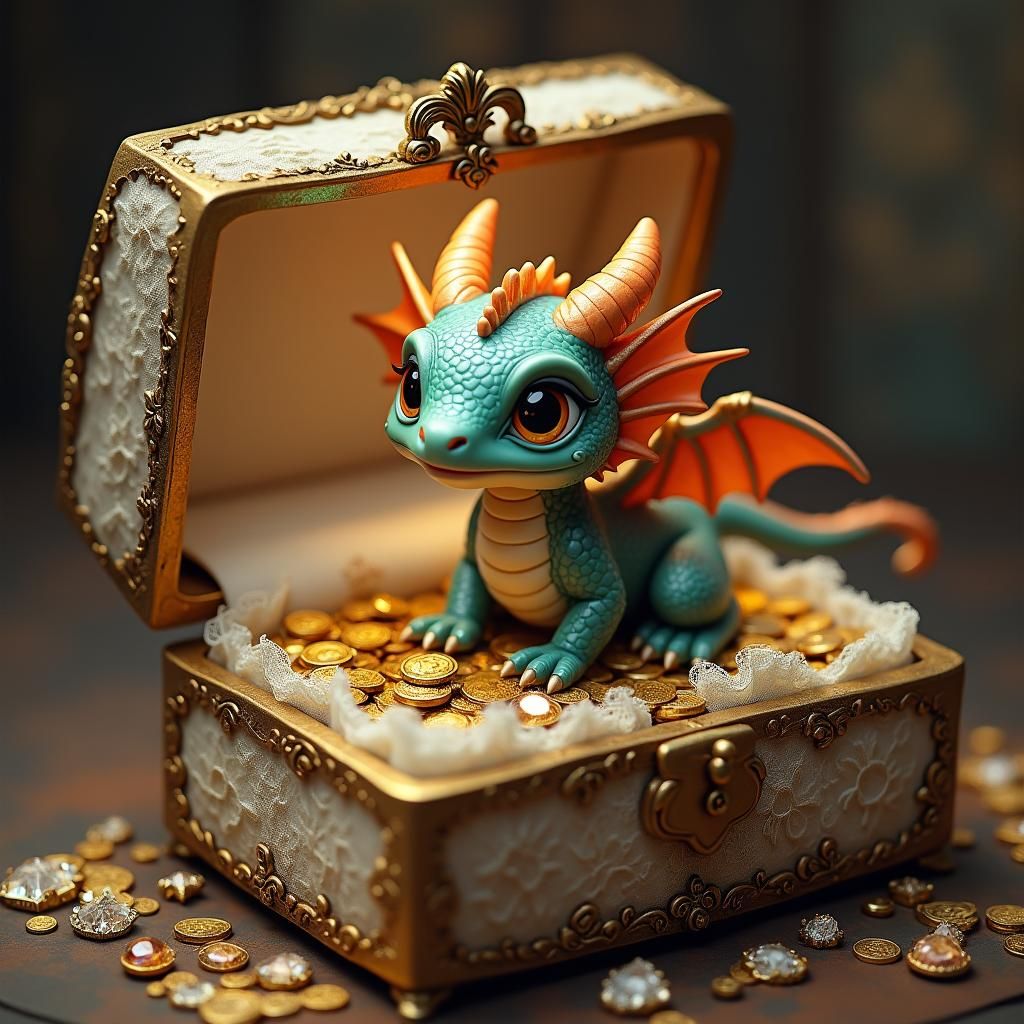 Miniature Dragon in Jeweled Box: Fantasy Matte Painting