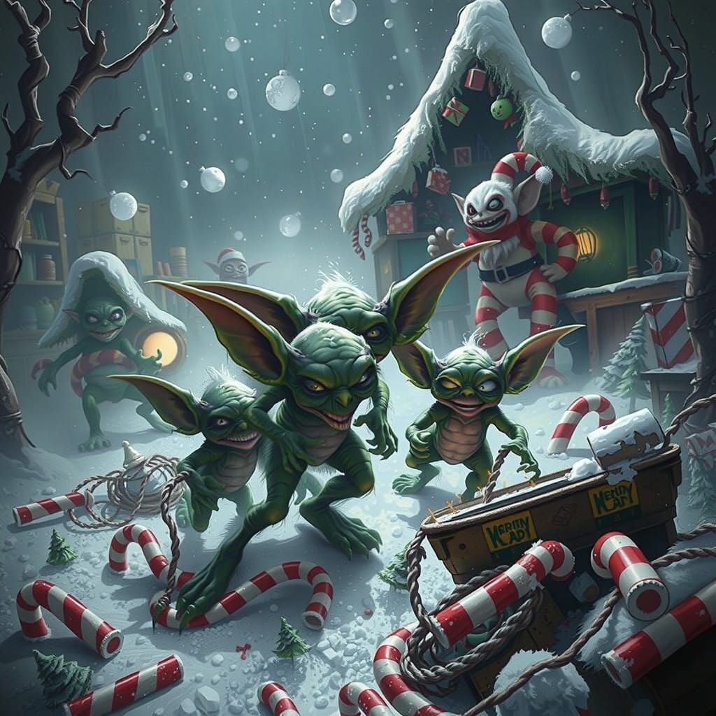 Gremlins Wreak Havoc on the North Pole in Dark Cyberpunk Sty...