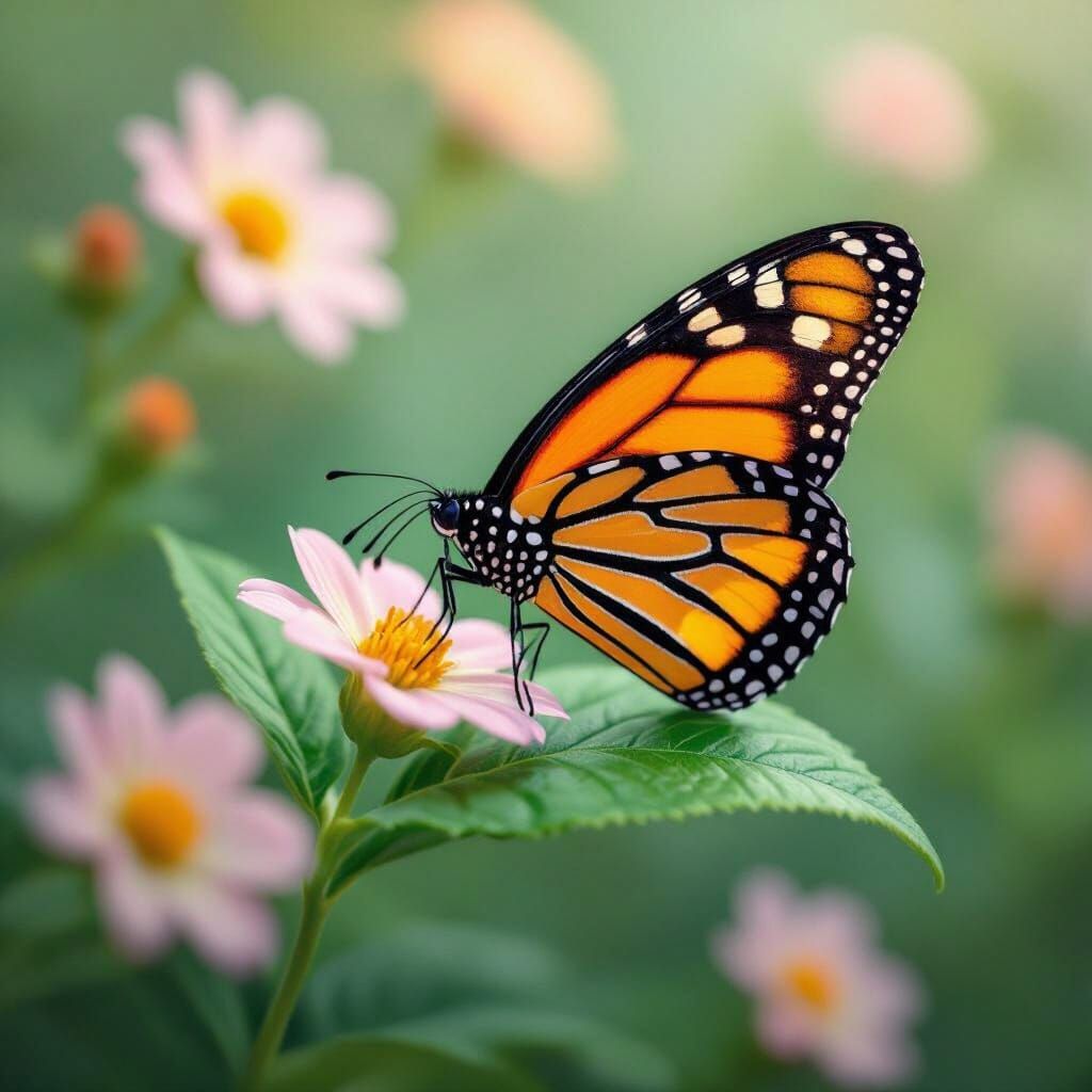 Monarch Butterfly on Leaf in Photo-Realistic Style