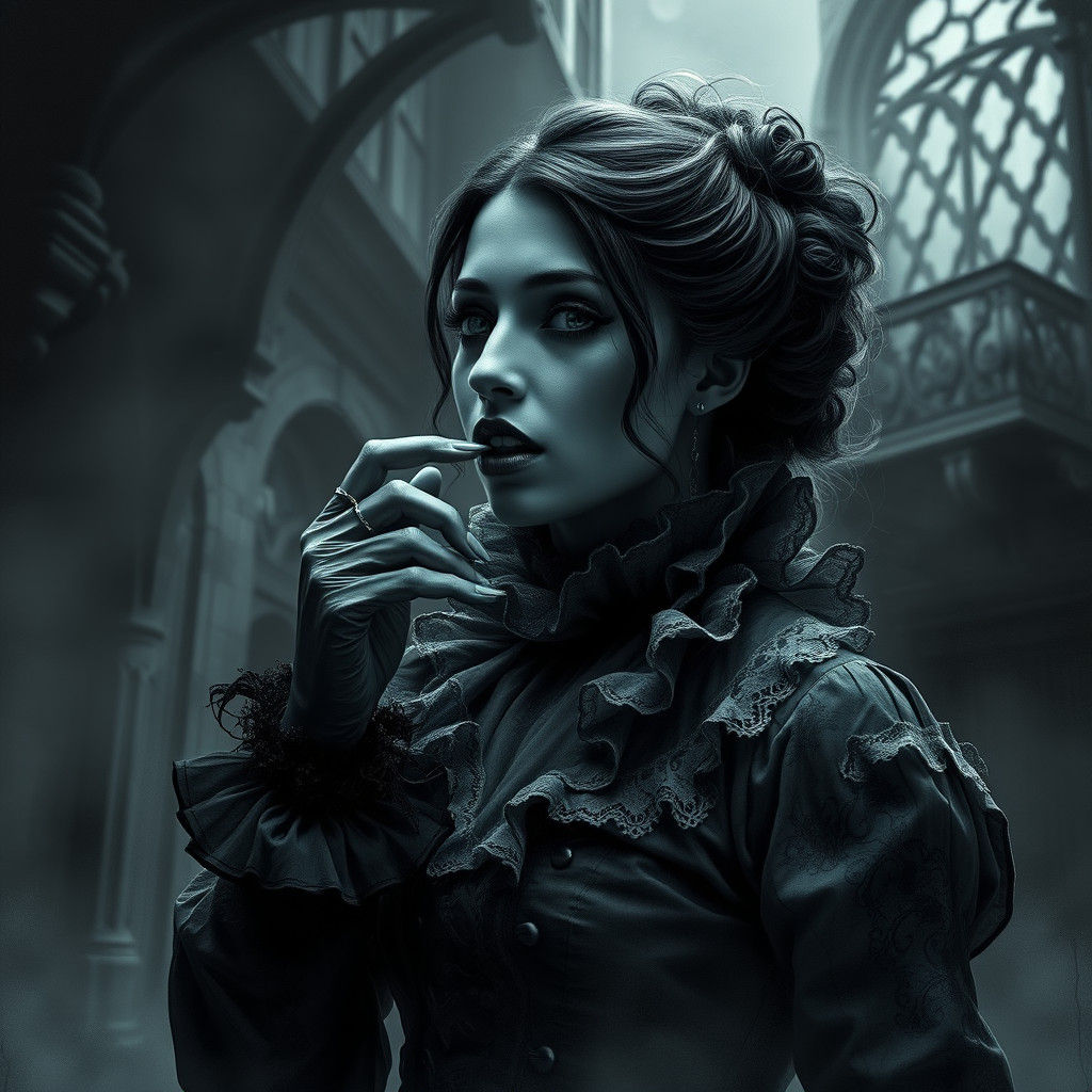 Pale Vampire in Dark Alley, Gothic Horror Art