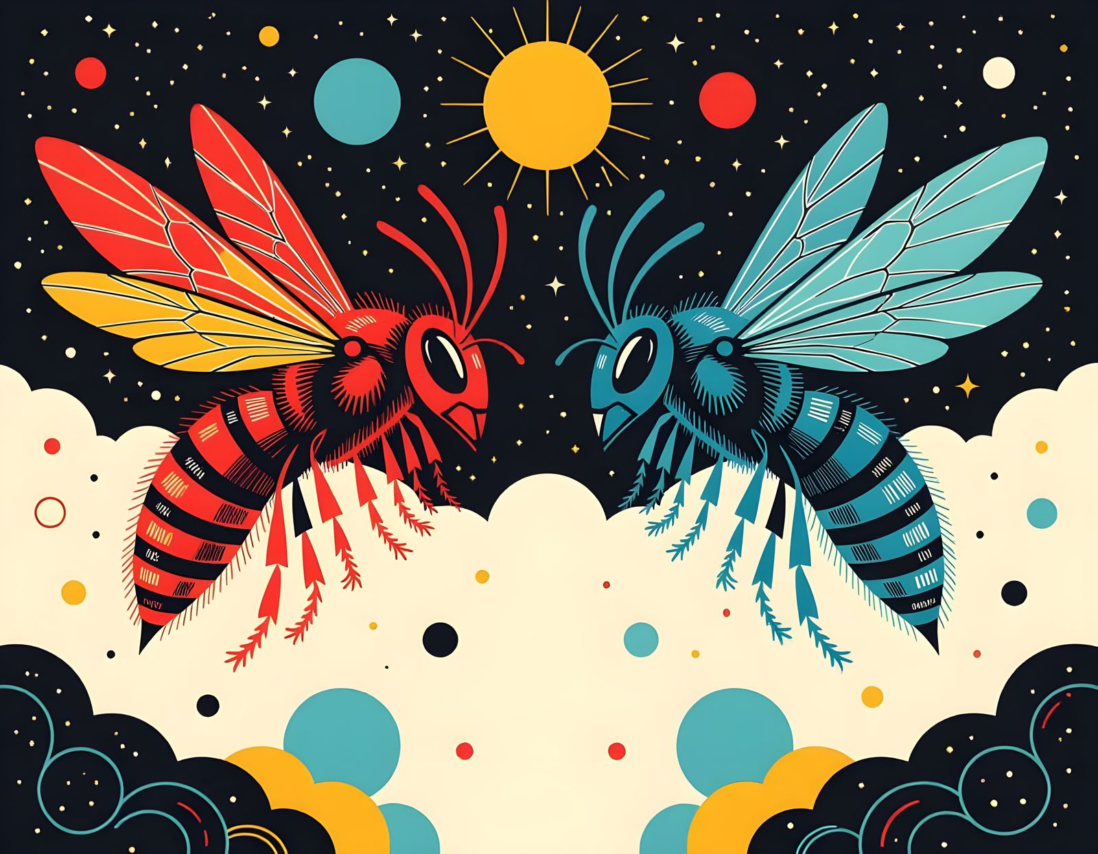 Celestial Hornets of Judgment in Digital Illustration Style