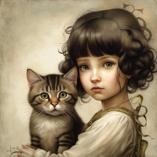 Detailed Portrait with Flowing Black Hair