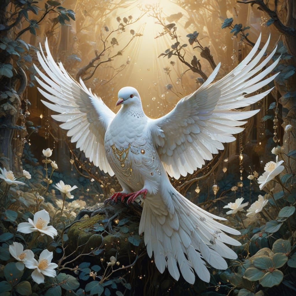 Ethereal White Dove in Gilded Splendor