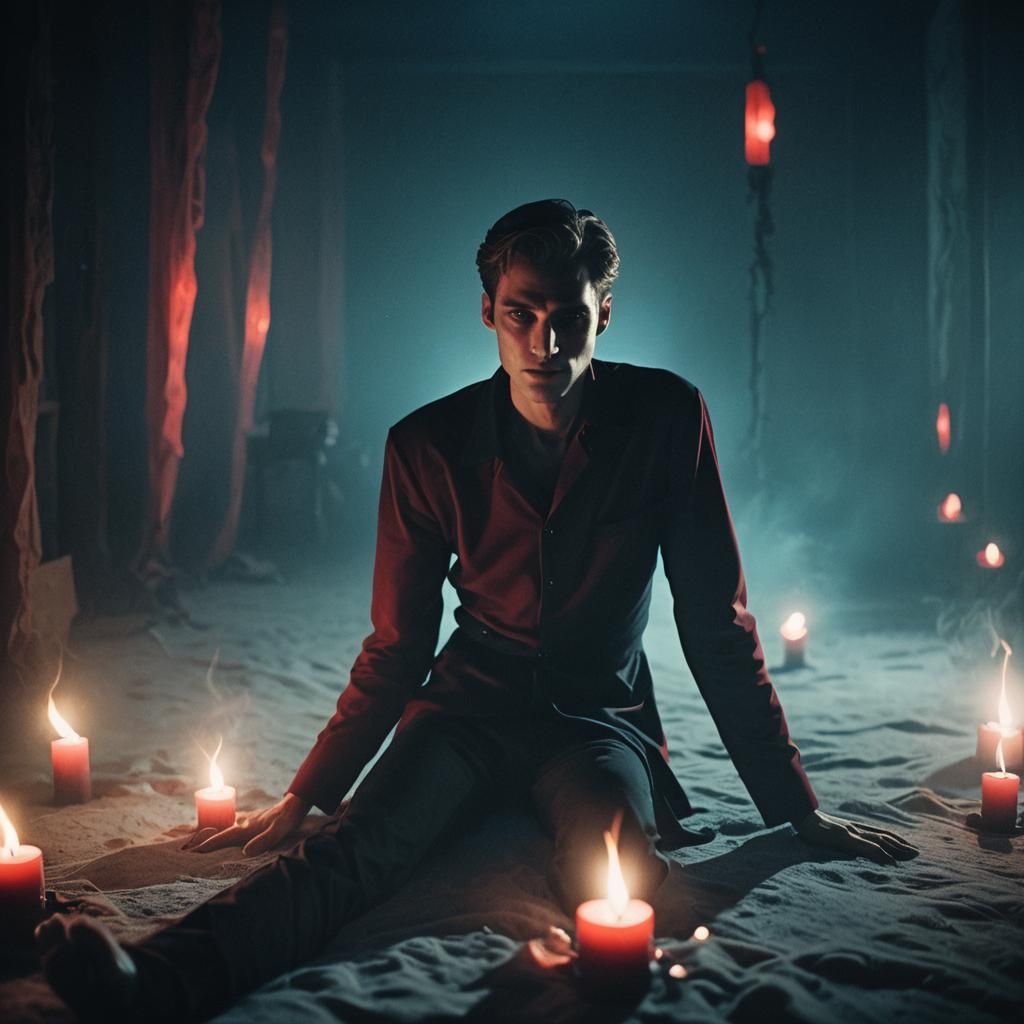 Motionless Figure in Film Noir Style Lighting