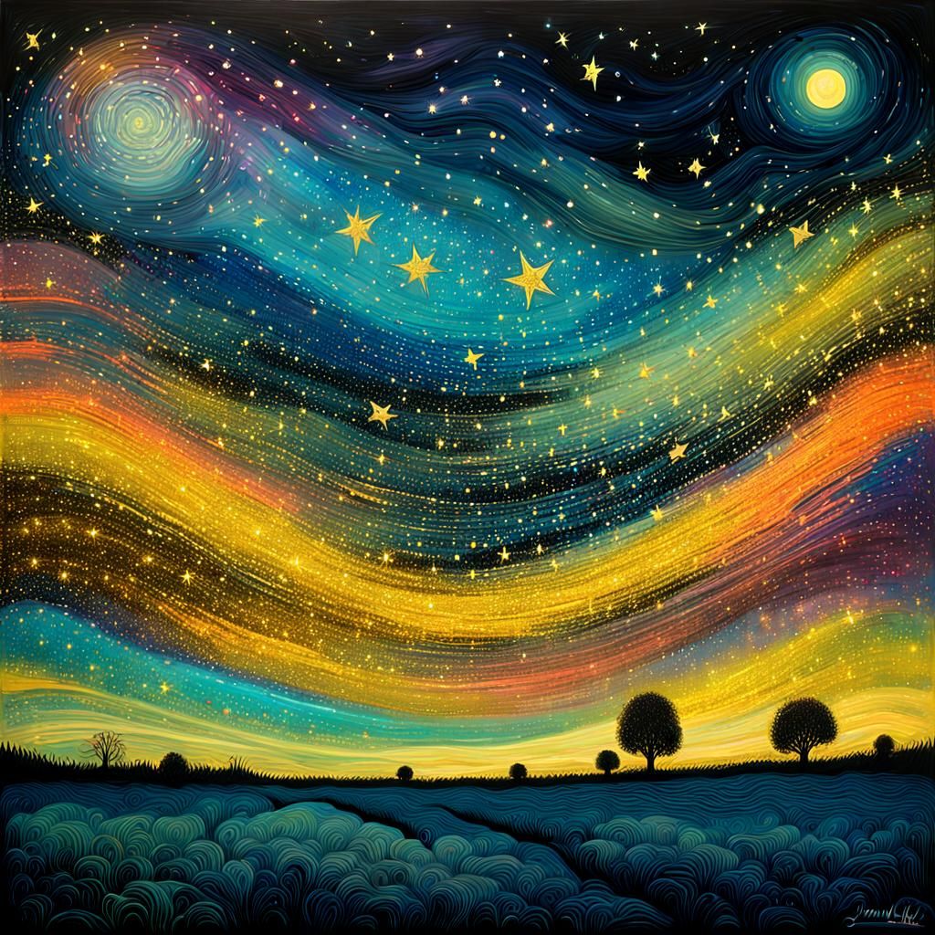 Surreal Starry Fields with Bioluminescent Glow