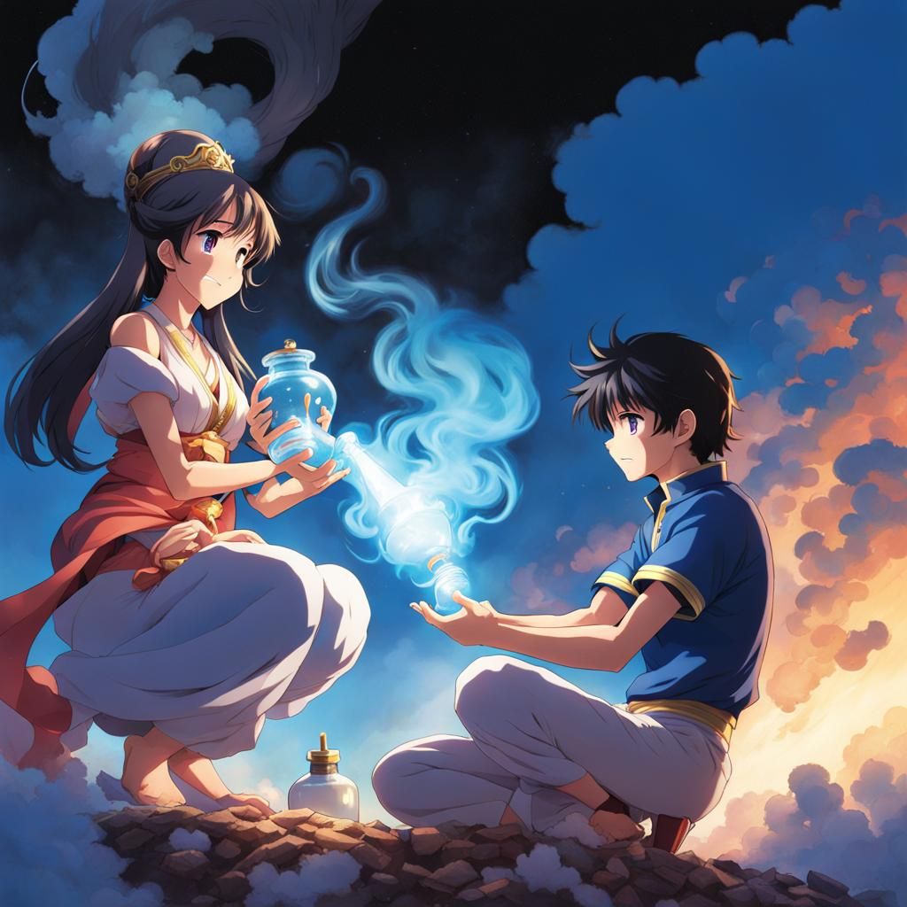 Anime Genie Emerges for Shocked Master