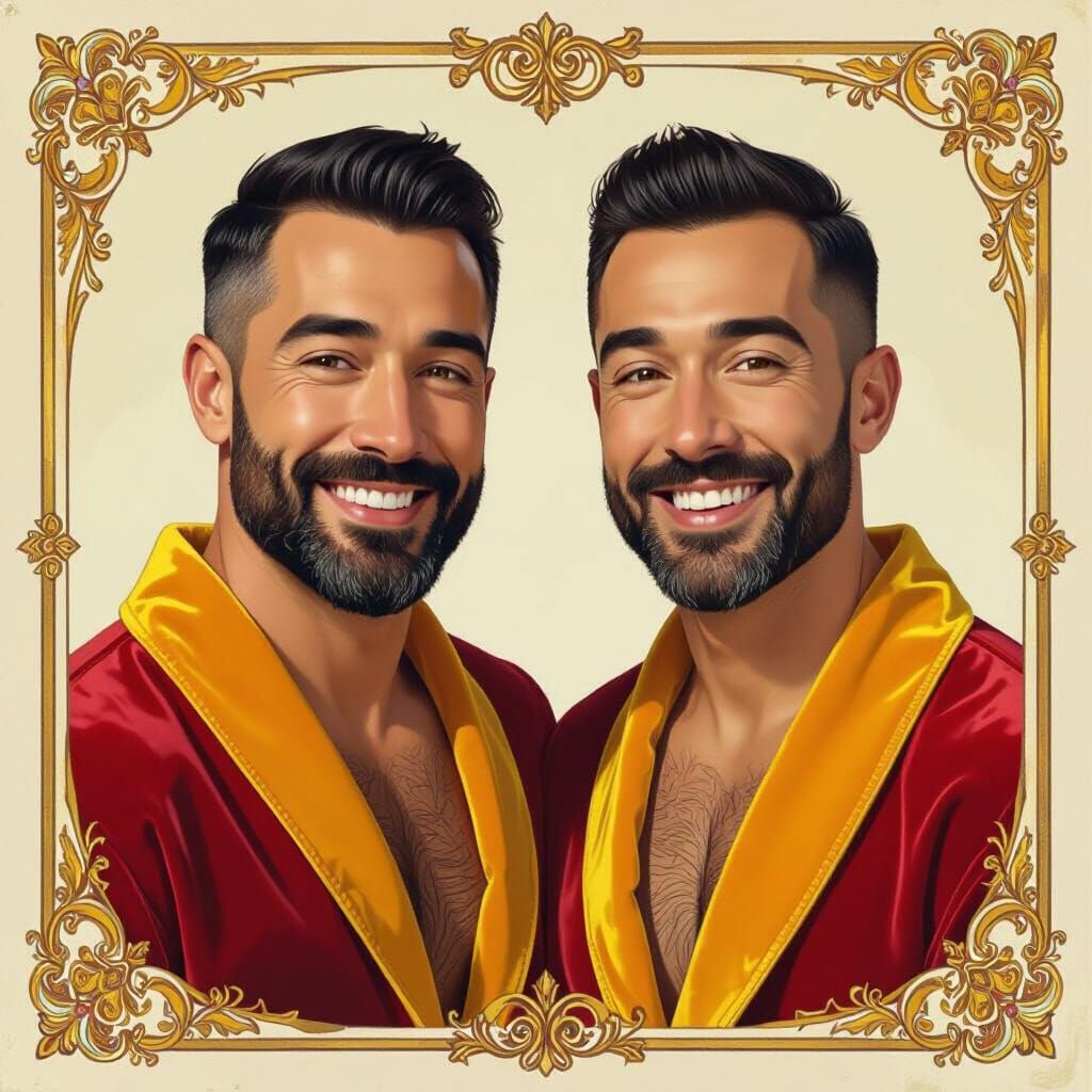 Joyful Men in Velvet Robes - Impressionist Art Nouveau