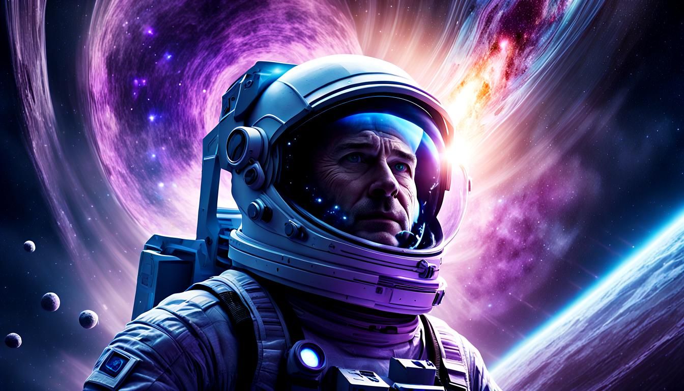 Astronaut Steps into Wormhole in Retro-Futuristic Style
