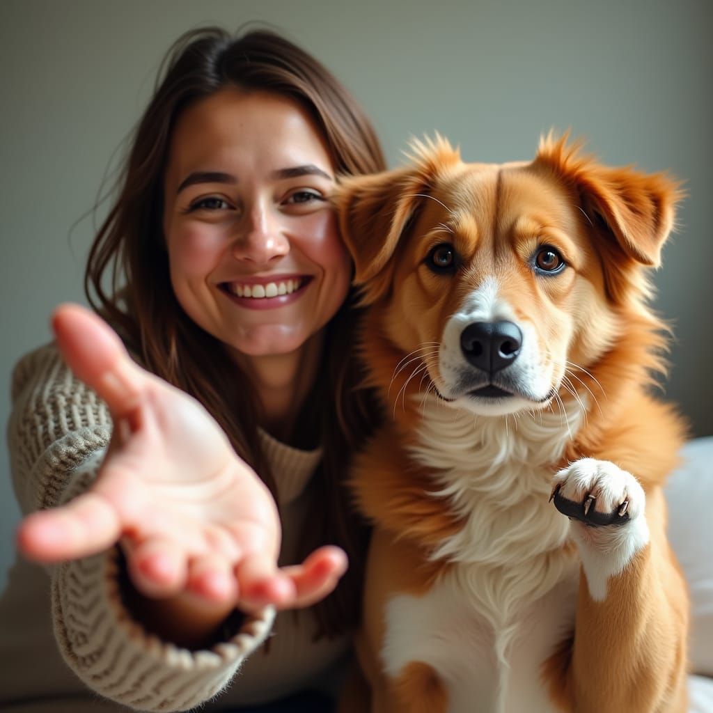Heartwarming Portrait of Person and Dog in Photorealistic St...