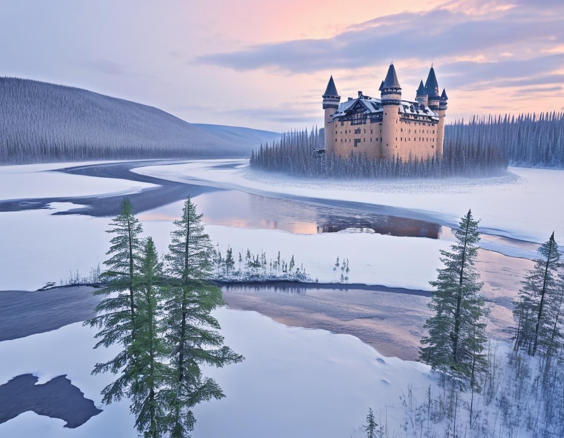 Alabaster Castle Sunrise in Taiga River