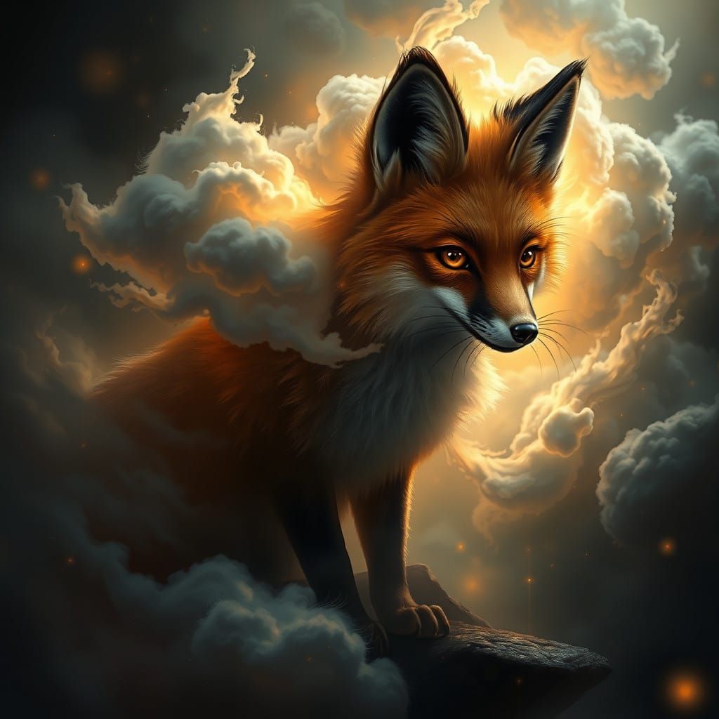 Hyper-Realistic Fox in a Dreamy Mystic Landscape
