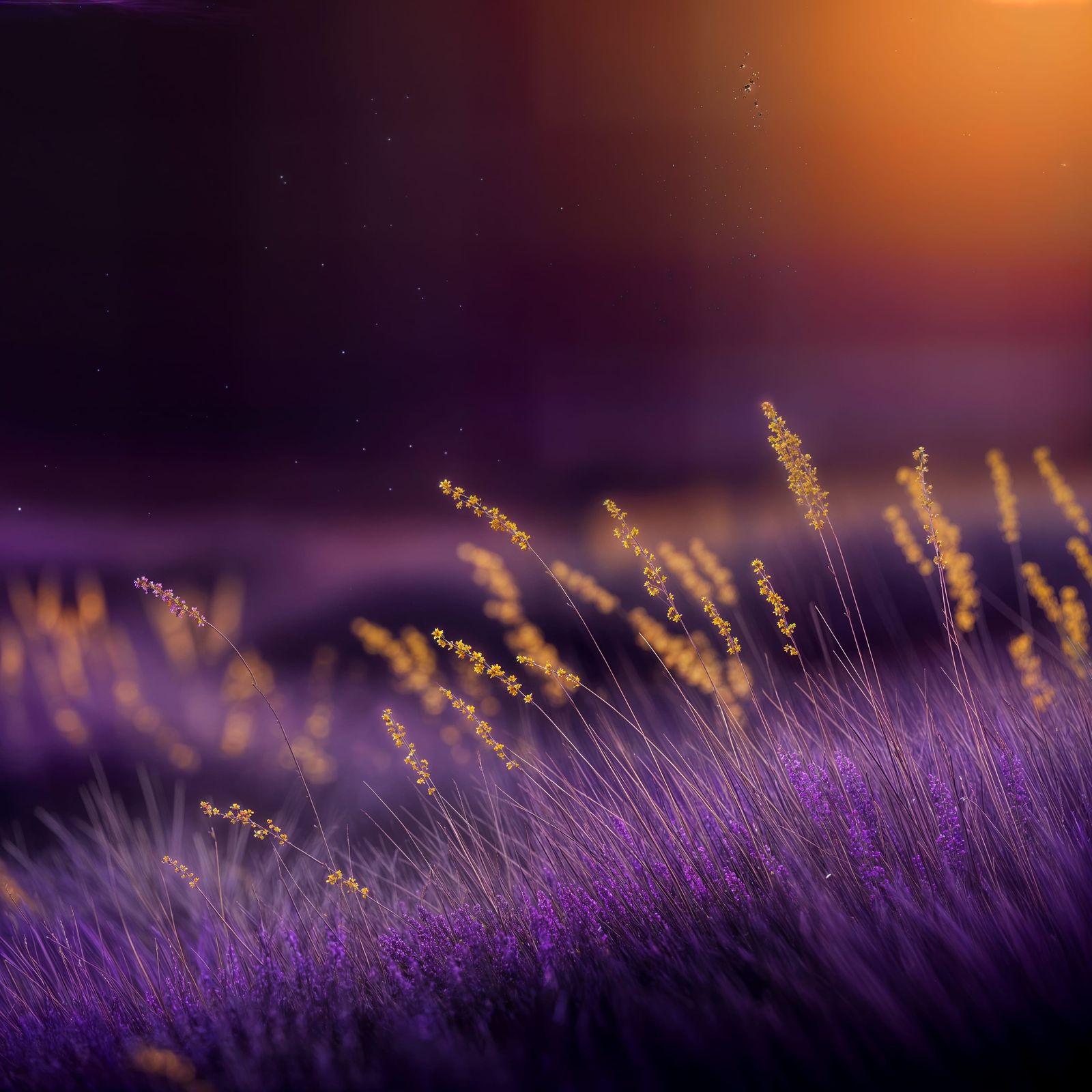 Ethereal Purple Landscape Under Golden Light