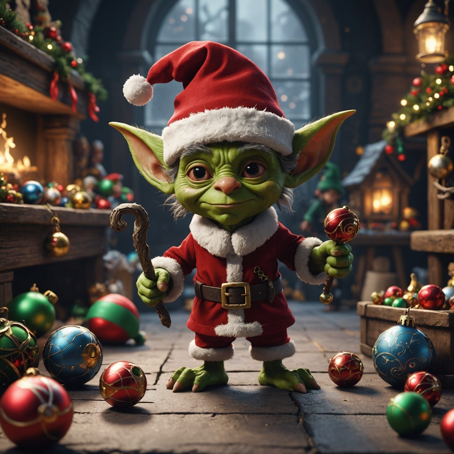 Festive Goblin Toymaker in Fantasy Art Style