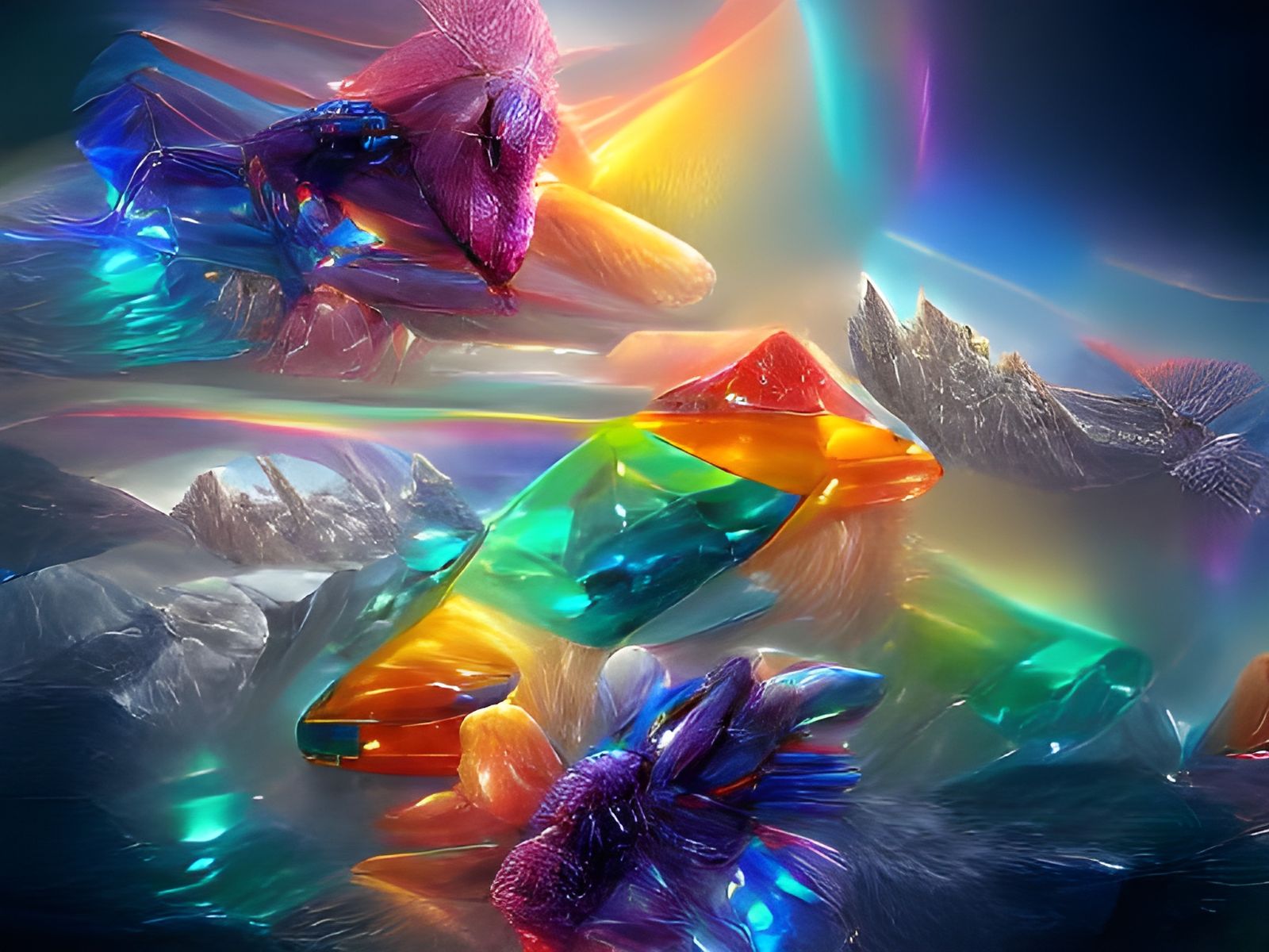 Rainbow Crystal Hybrids in Hyperrealistic Digital Art