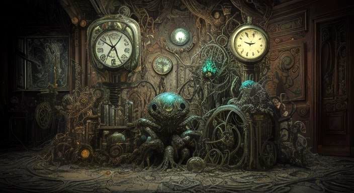 Surreal Party with Alien, Cthulhu, and Bellmer's Dolls