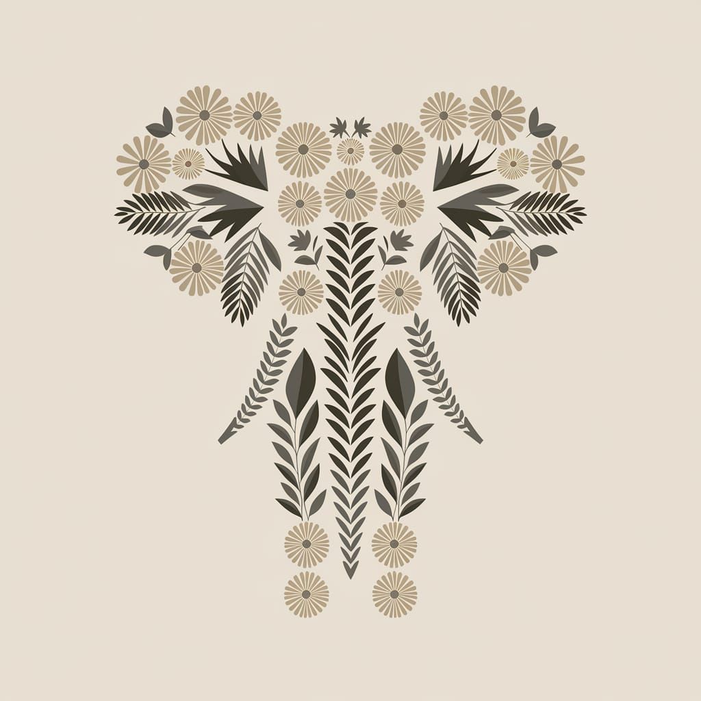 Elegant Abstract Elephant Silhouette in African Flora