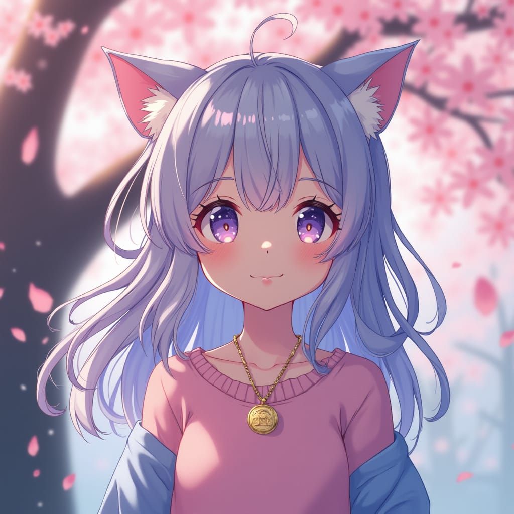 Enchanting Teenage Girl in Whimsical Cherry Blossom Scene