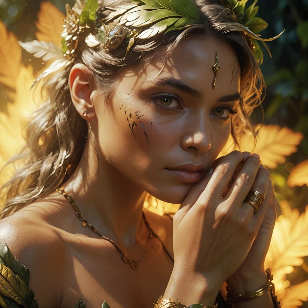 Amazon Sorceress Portrait in a Lush Jungle