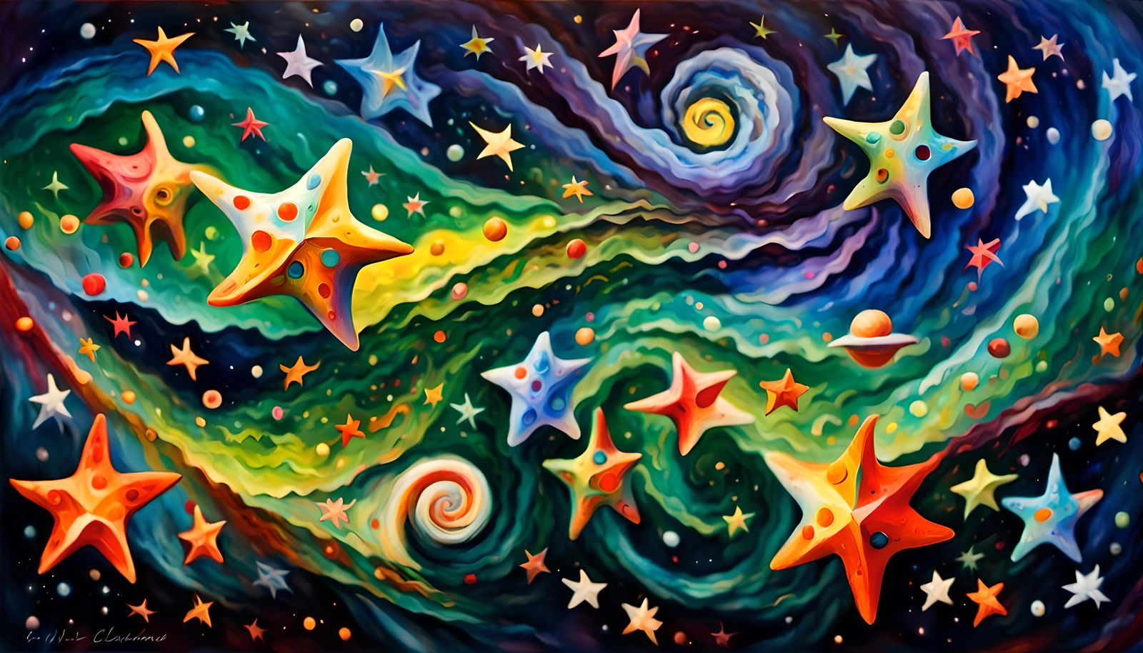 Cosmic Star-Beings Dancing in Iridescent Maelstrom
