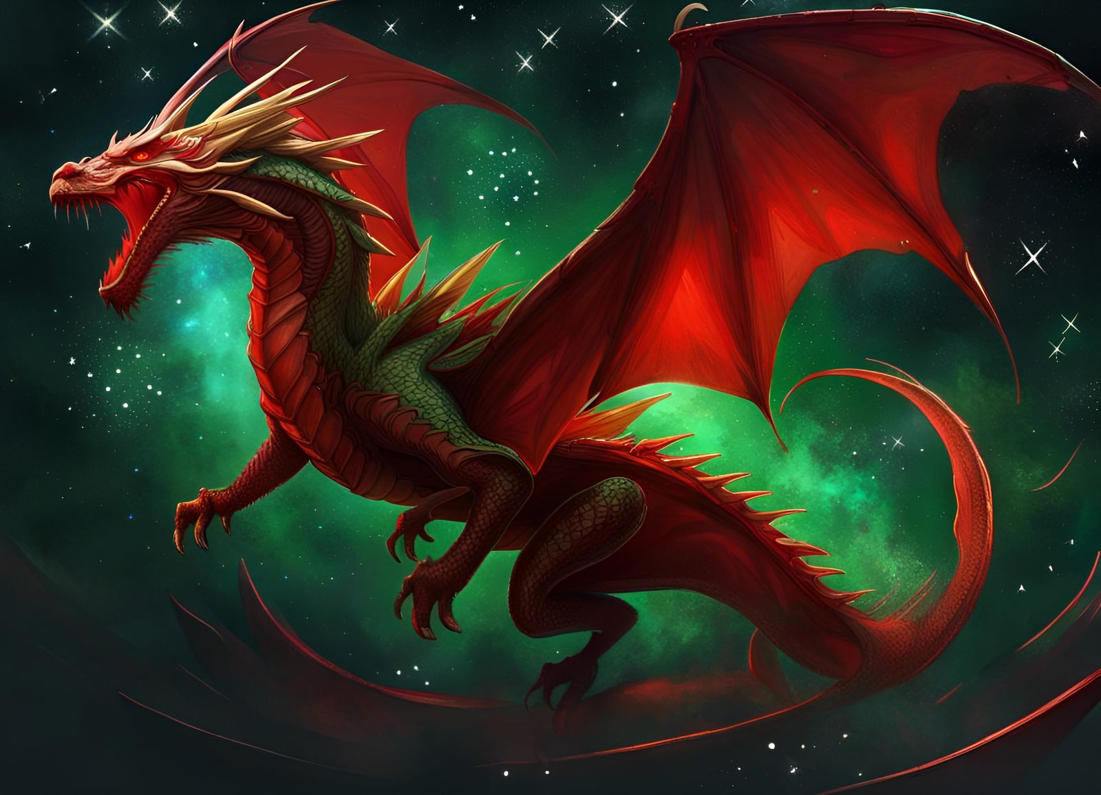 Winged Dragon Concept Art with Starry Background