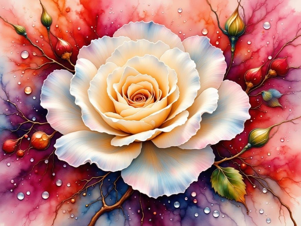 Exquisite White Rose With Dew Drops