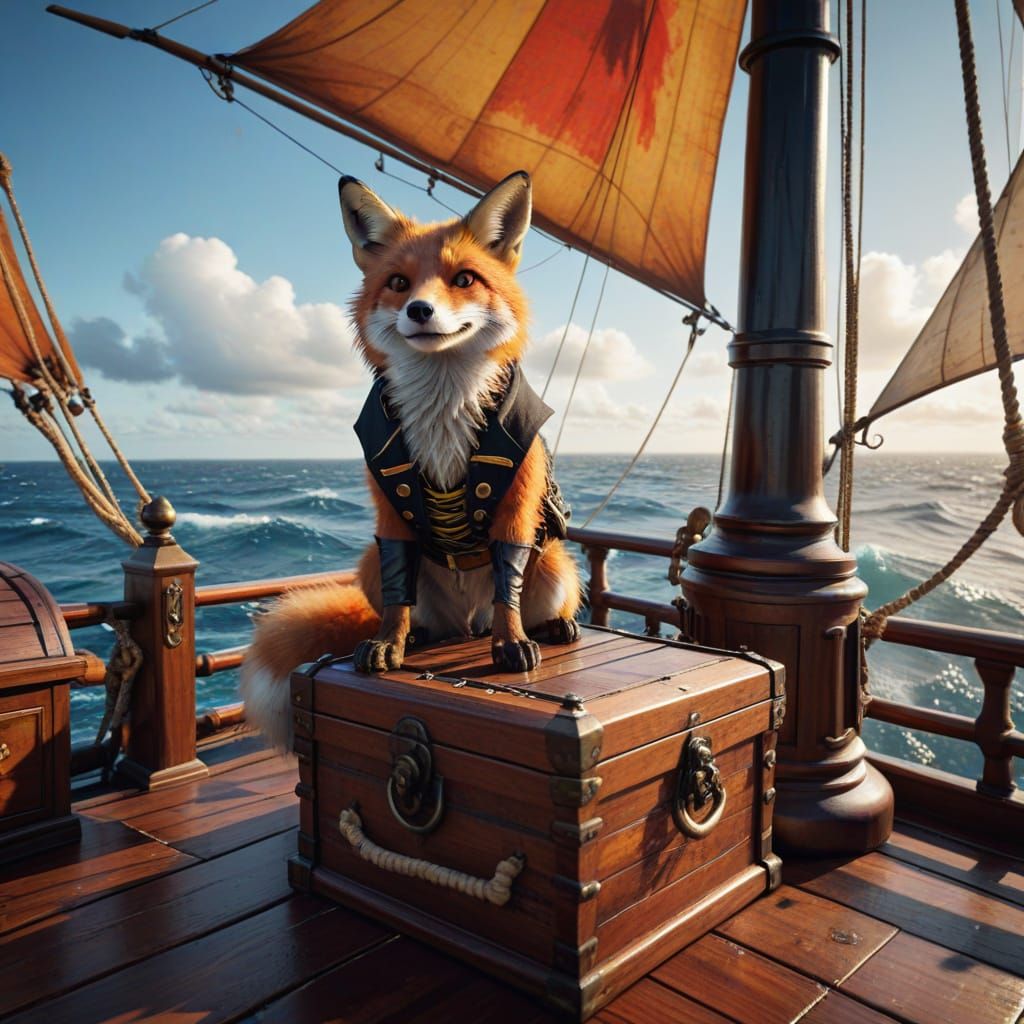 Red Fox Pirate Captain on Ship Deck