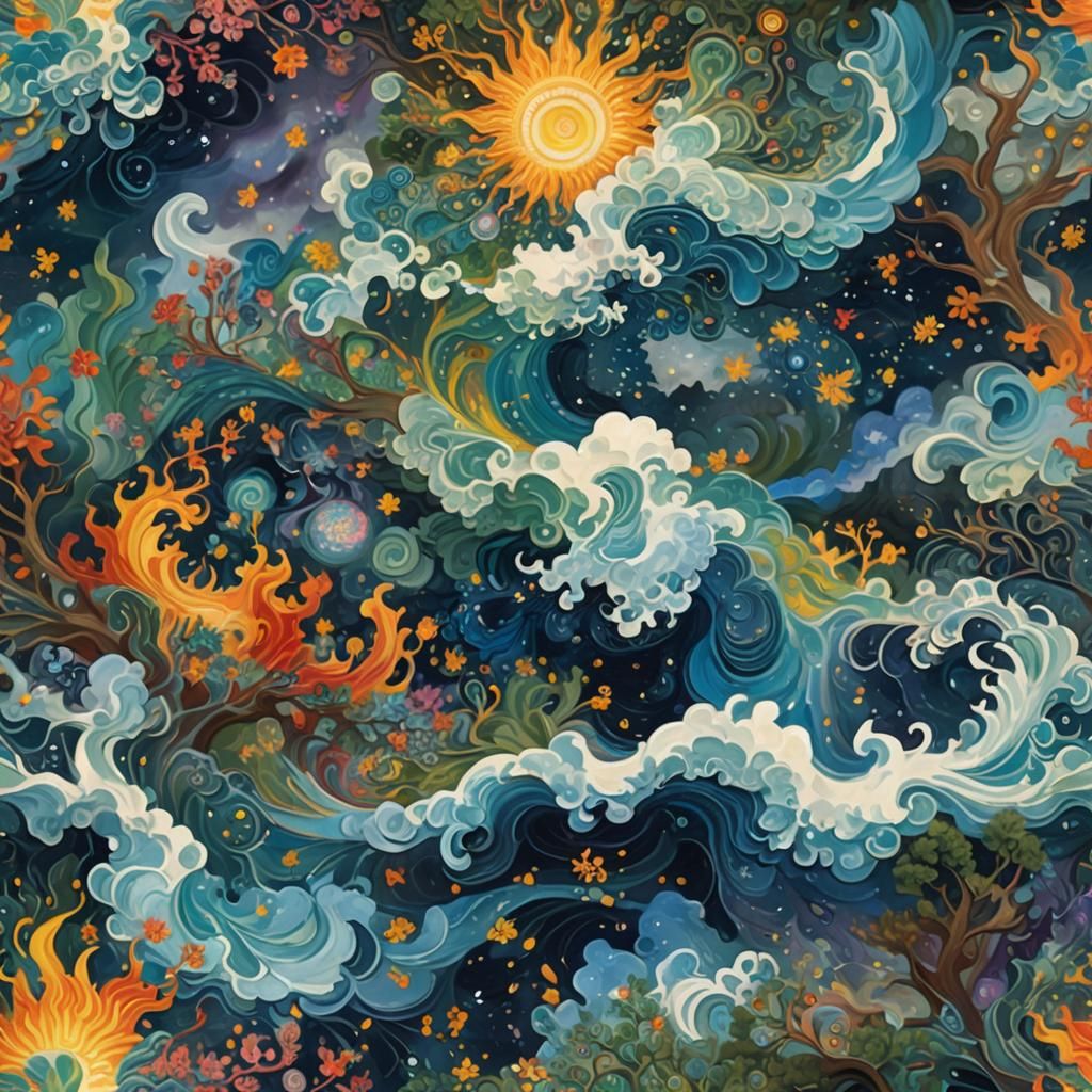 Vibrant Fractal Vortex with Freesia Flowers