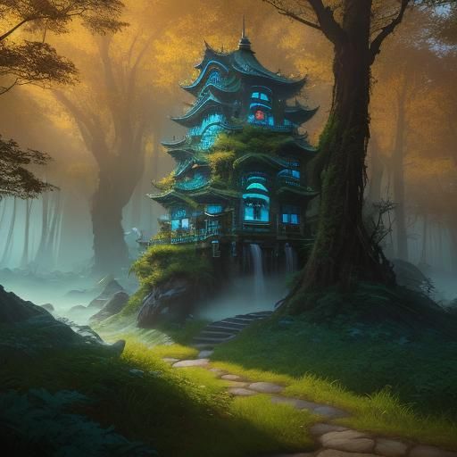 Kung Fu Panda in Mystical Forest: Oil Painting