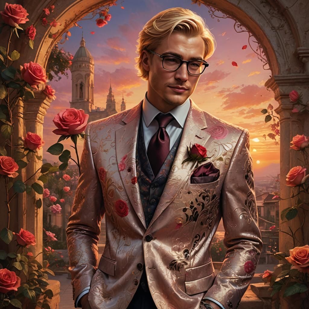 Attractive Man with Rose in Fantasy Art Style