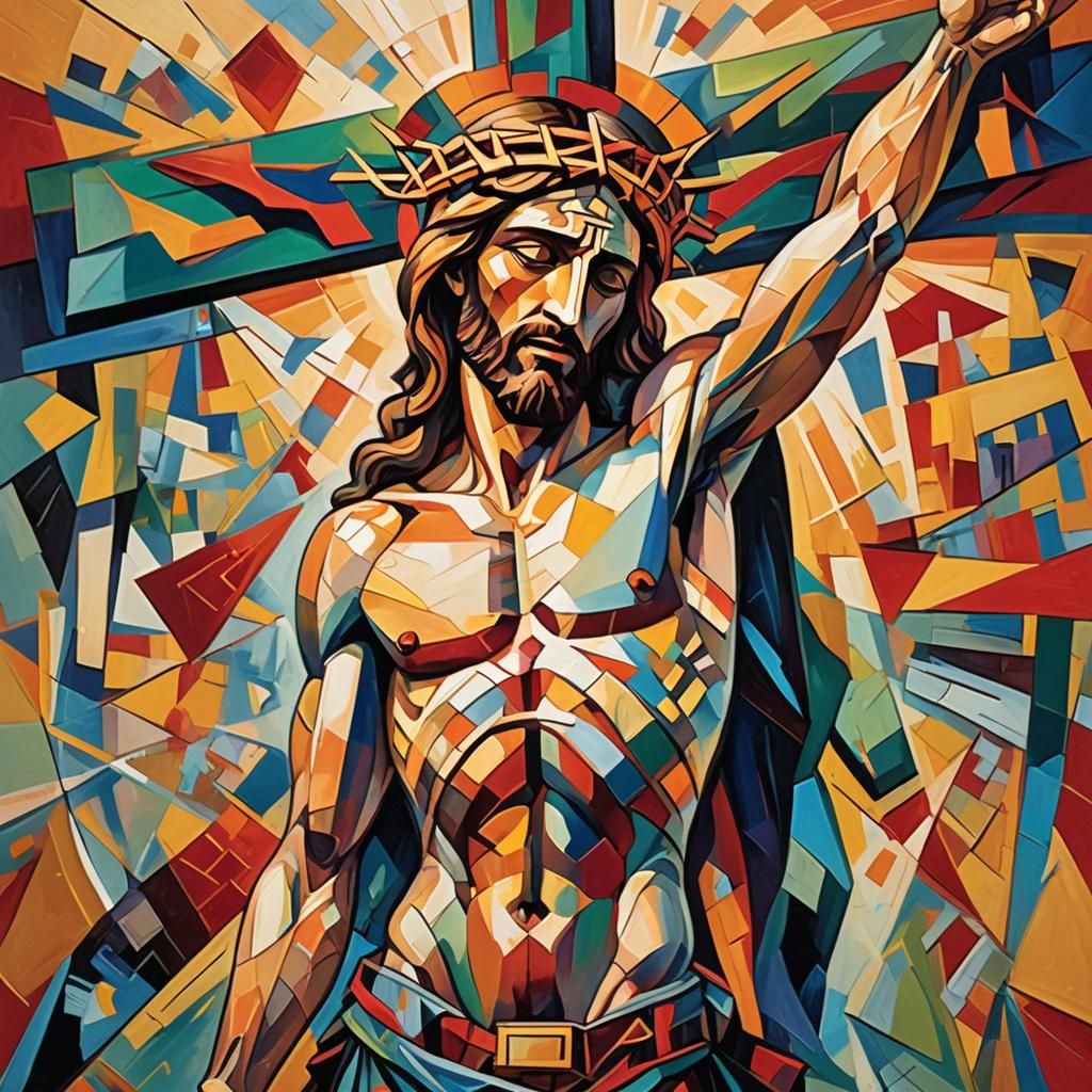 Geometric Cubist Depiction of Christ's Crucifixion