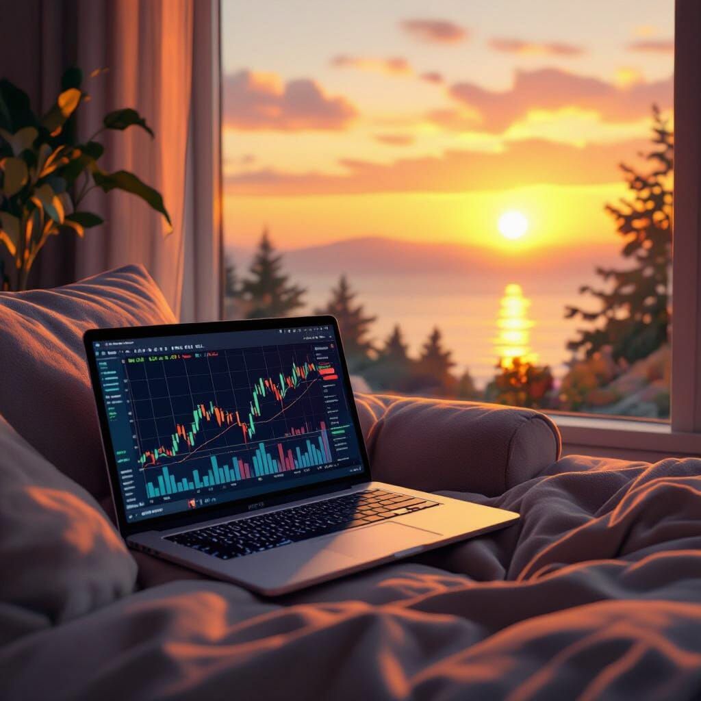 Cozy Morning Stock Market View in Digital Art Style