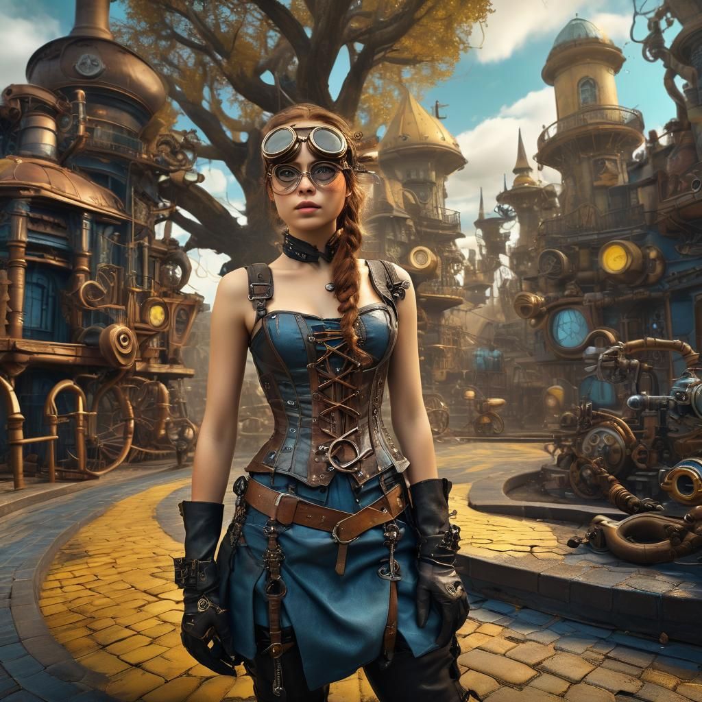 Steampunk Wizard of Oz: Dorothy on Yellow Brick Road