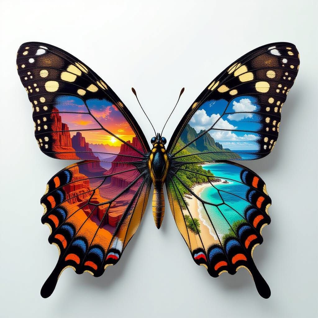 Butterfly Wing Split: Desert Night & Tropical Day Vista