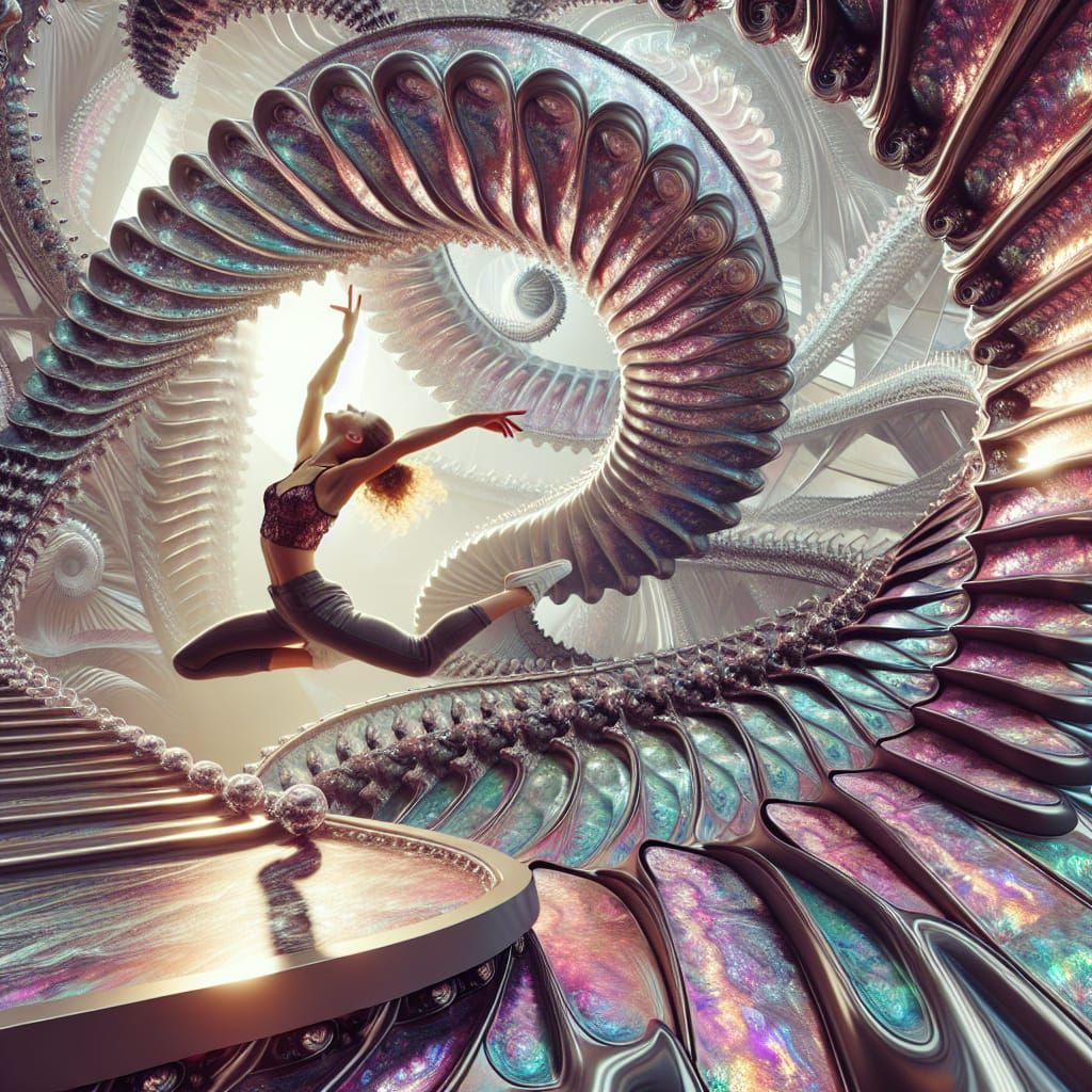 Dancer on Fractal Staircase with Iridescent Colors