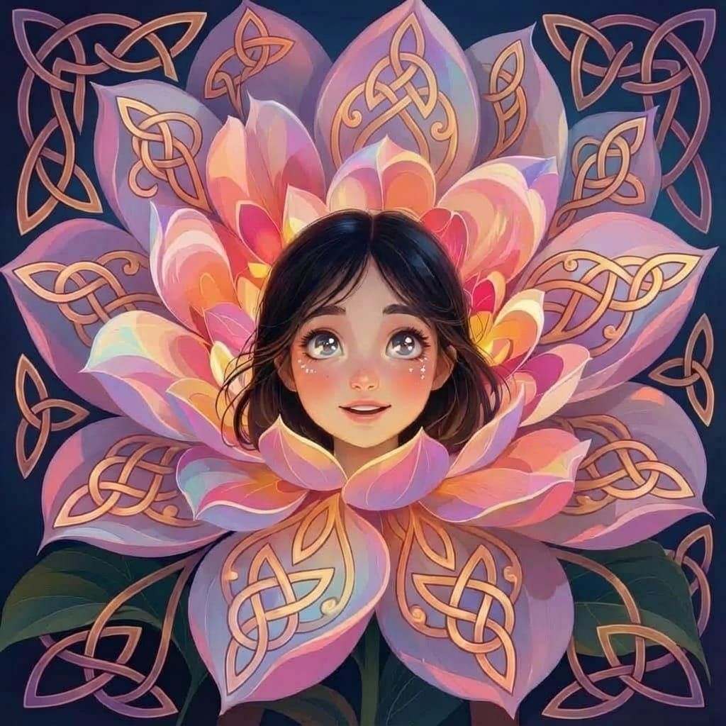 Girl Pondering Universe Within Flower