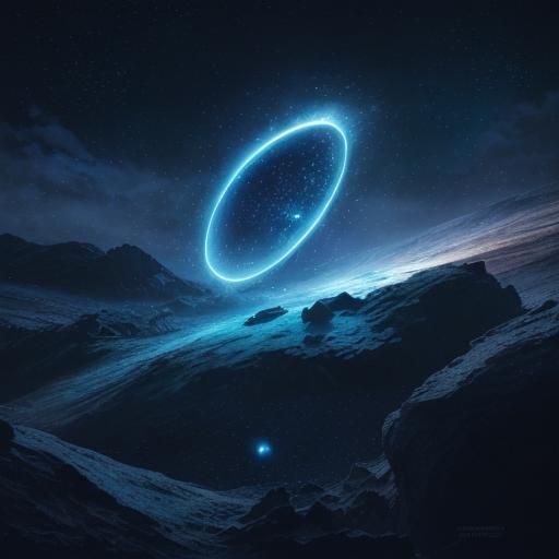 Galaxy with Shooting Stars and Blue Moon