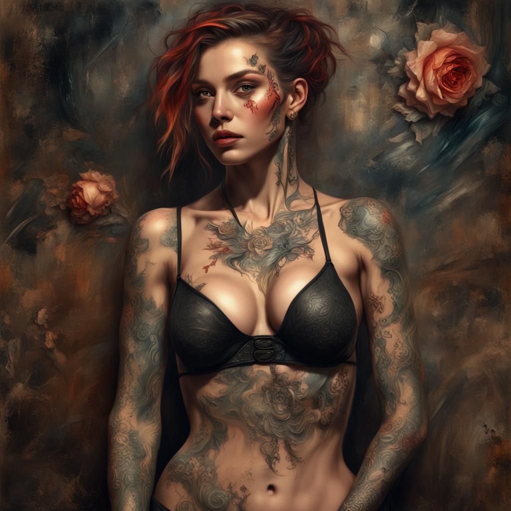 Rubens Woman with Tattoo in Mixed Media