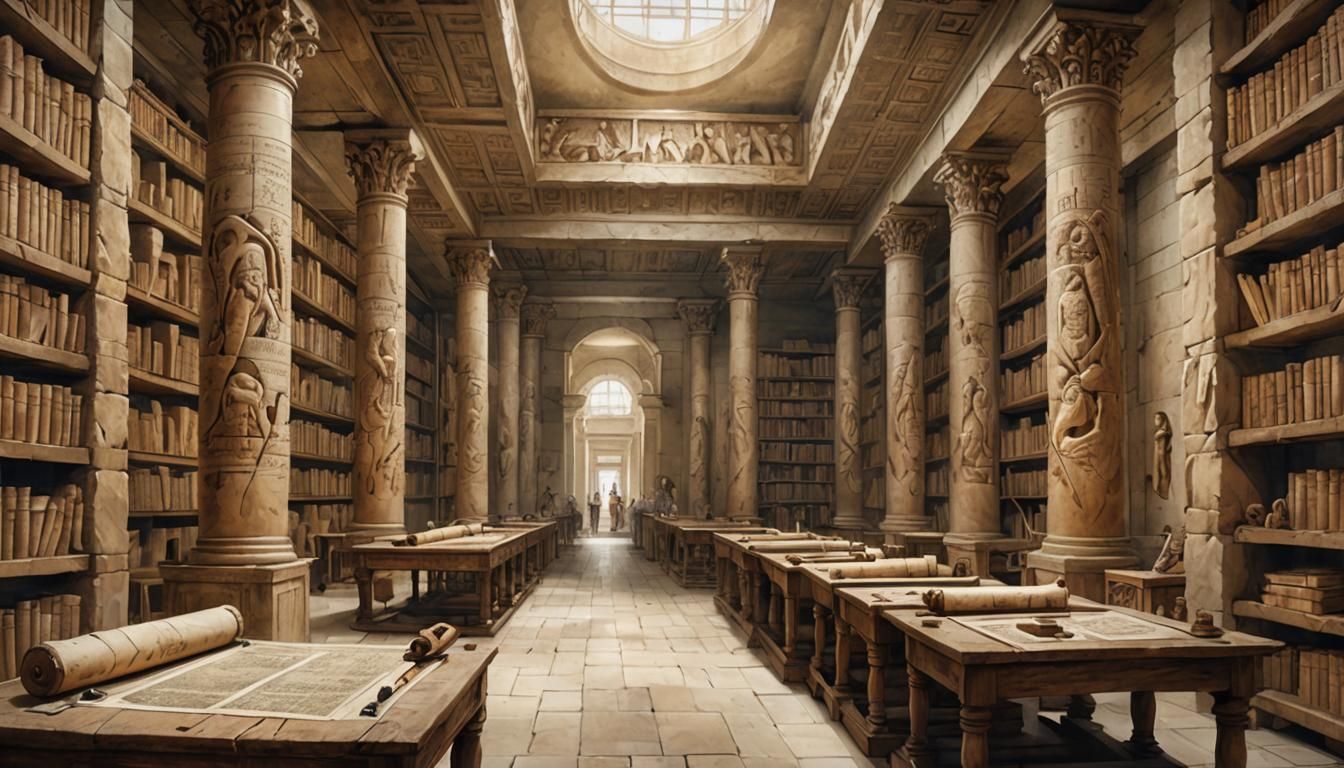 Ancient Library of Alexandria in Watercolor Style