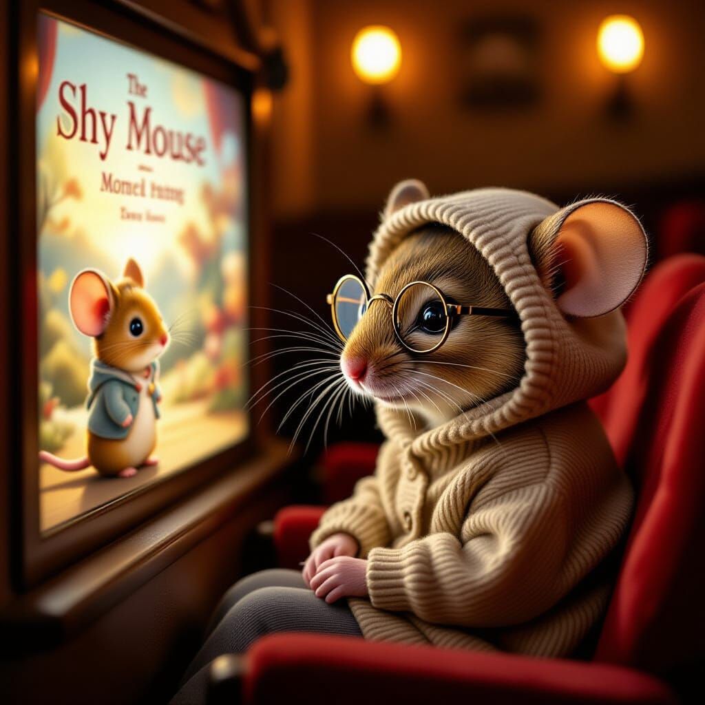 Mouse in Cozy Theater Watching a Movie