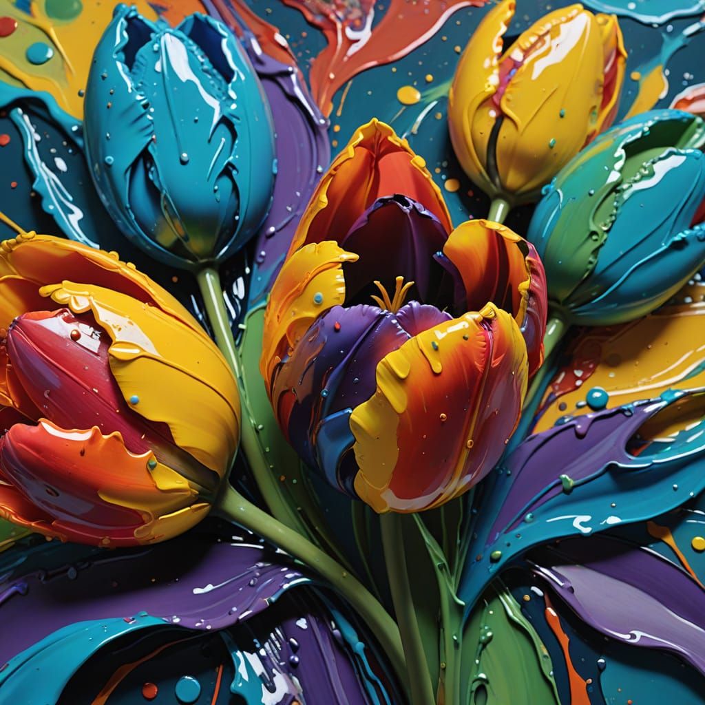 Vibrant Abstract Expressionist Tulip Drips