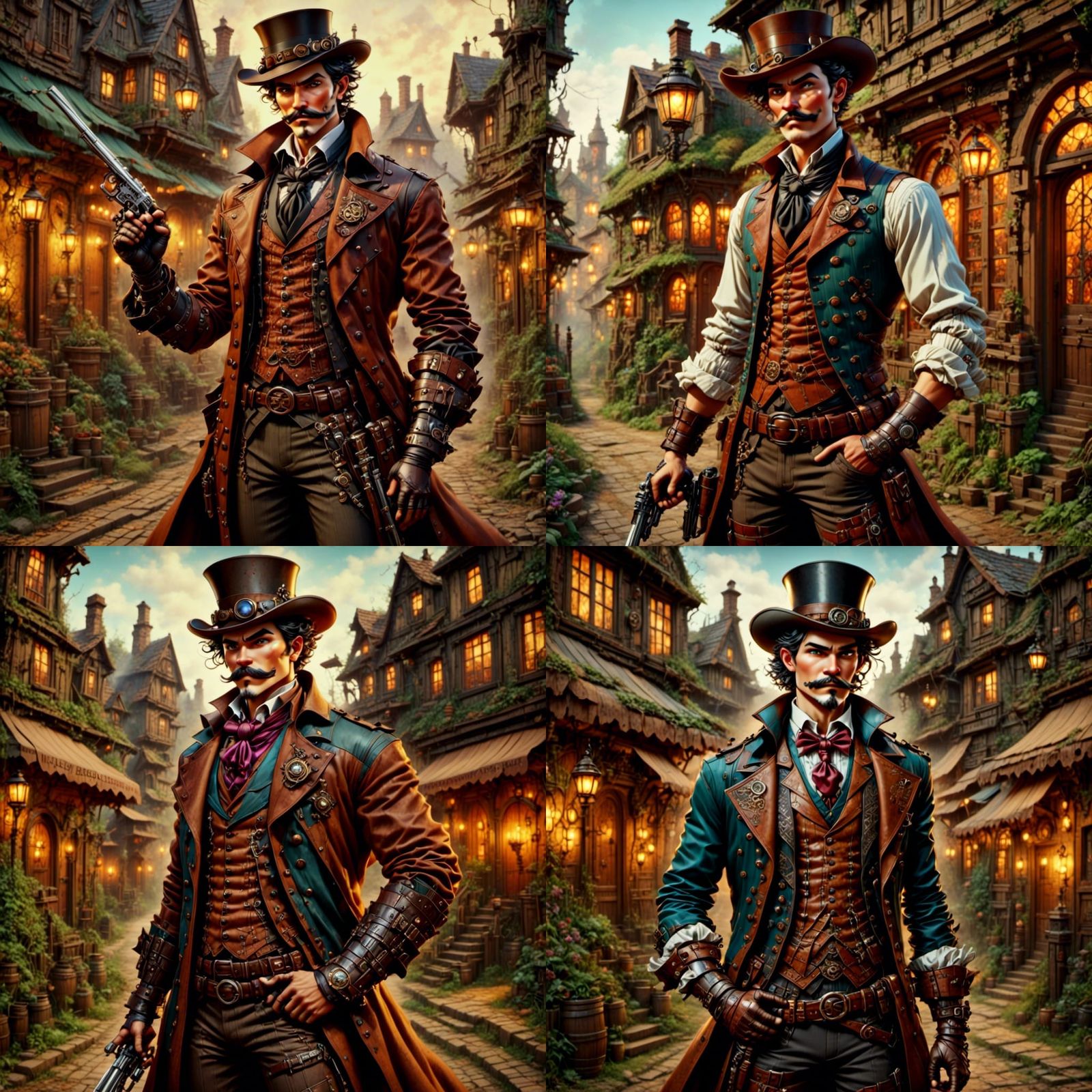 Steampunk Cyborg Gentleman in Ancient Town