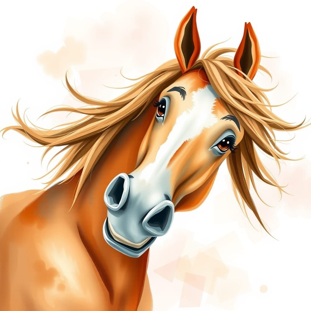 Playful Horse in Watercolor, Whimsical Illustration